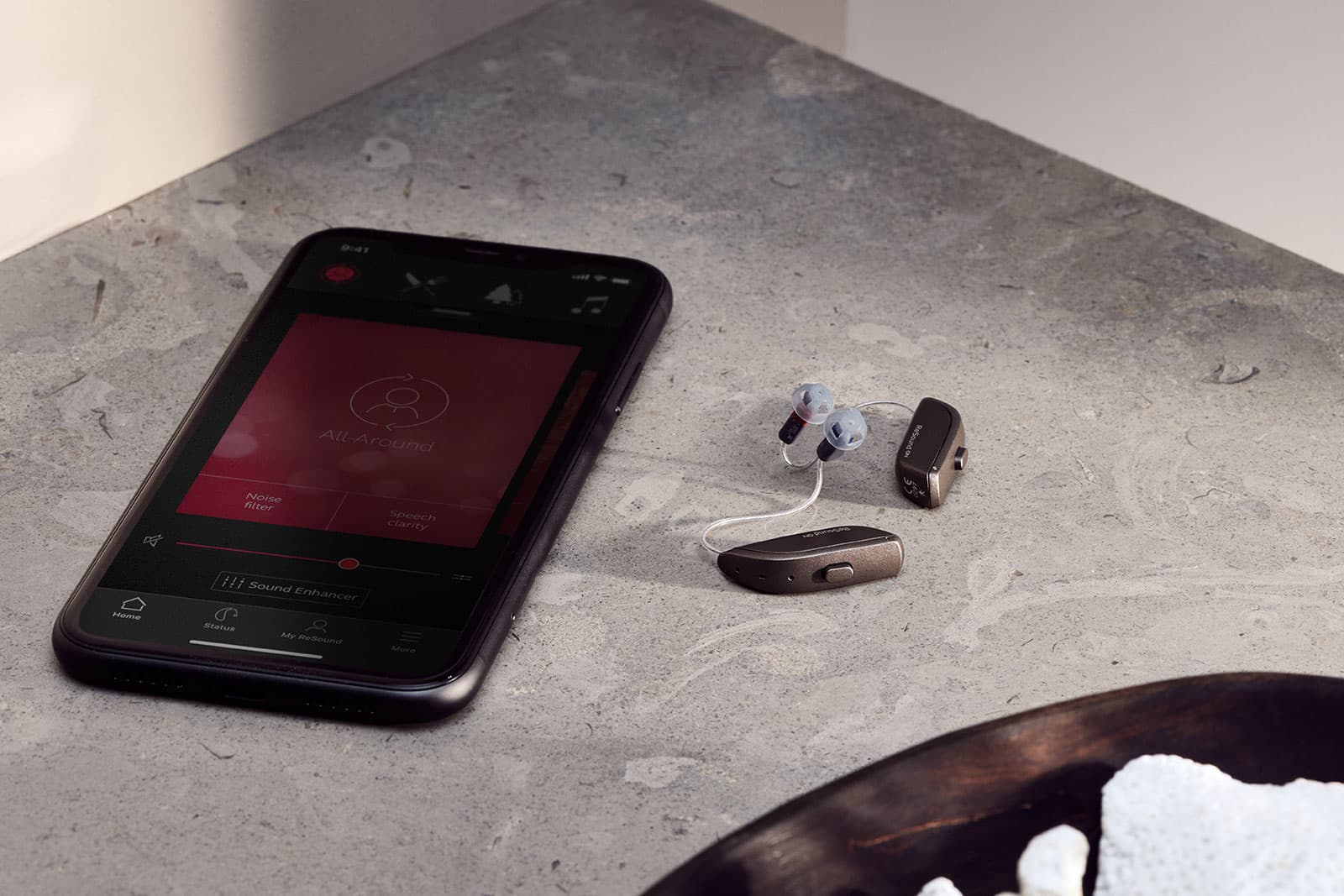 ReSound One RHI hearing aids on table