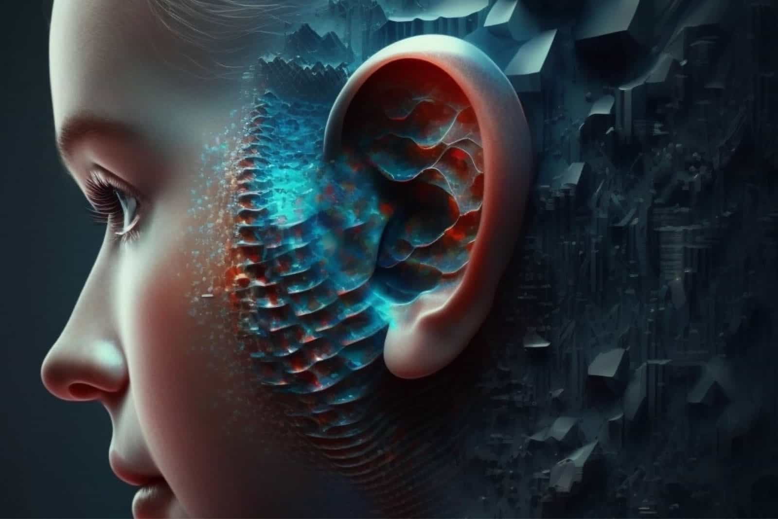 Futuristic AI face and ear