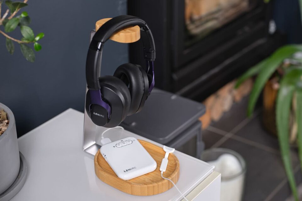 Lenire tinnitus treatment device on a night stand